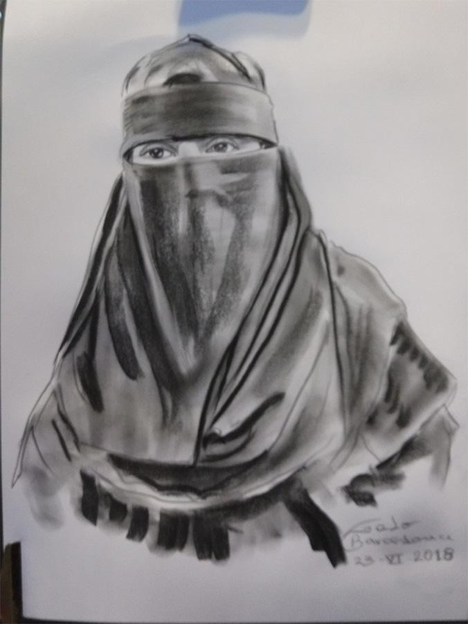 Retrato de la mujer del niqab pintado por Galo / TWITTER