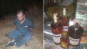 El preso en el momento de su detención con la comida y la bebida que cargaba tras la fuga