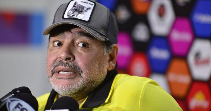 Maradona, entrenador del Dorados de Sinaloa mexicano, en sala de prensa / EFE