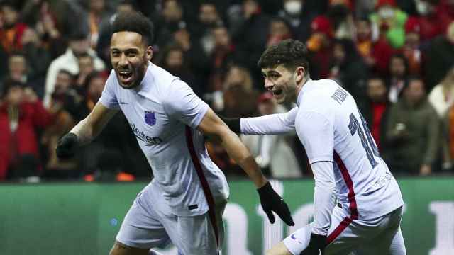 Pierre Emerick Aubameyang, celebrando un gol con el Barça en la Europa League / EFE