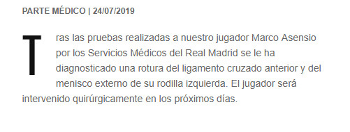 Parte médico del Real Madrid sobre la lesión de Asensio / Real Madrid
