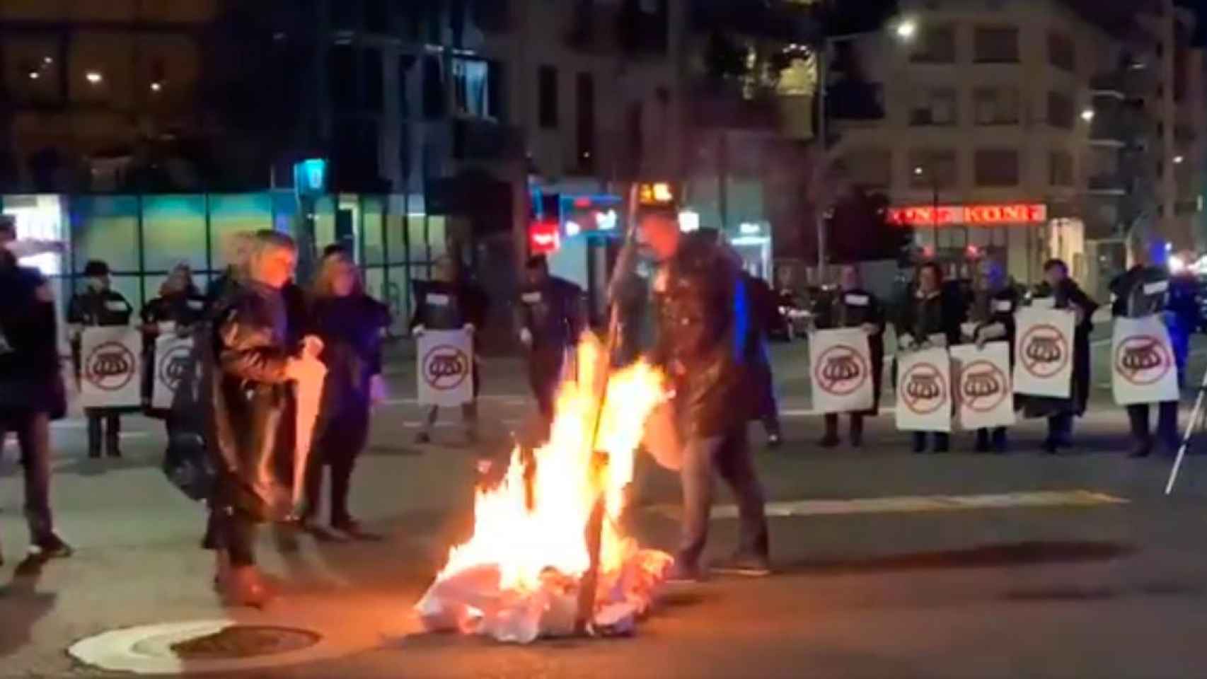 Independentistas queman una imagen de Felipe VI en el Carnaval de Lleida