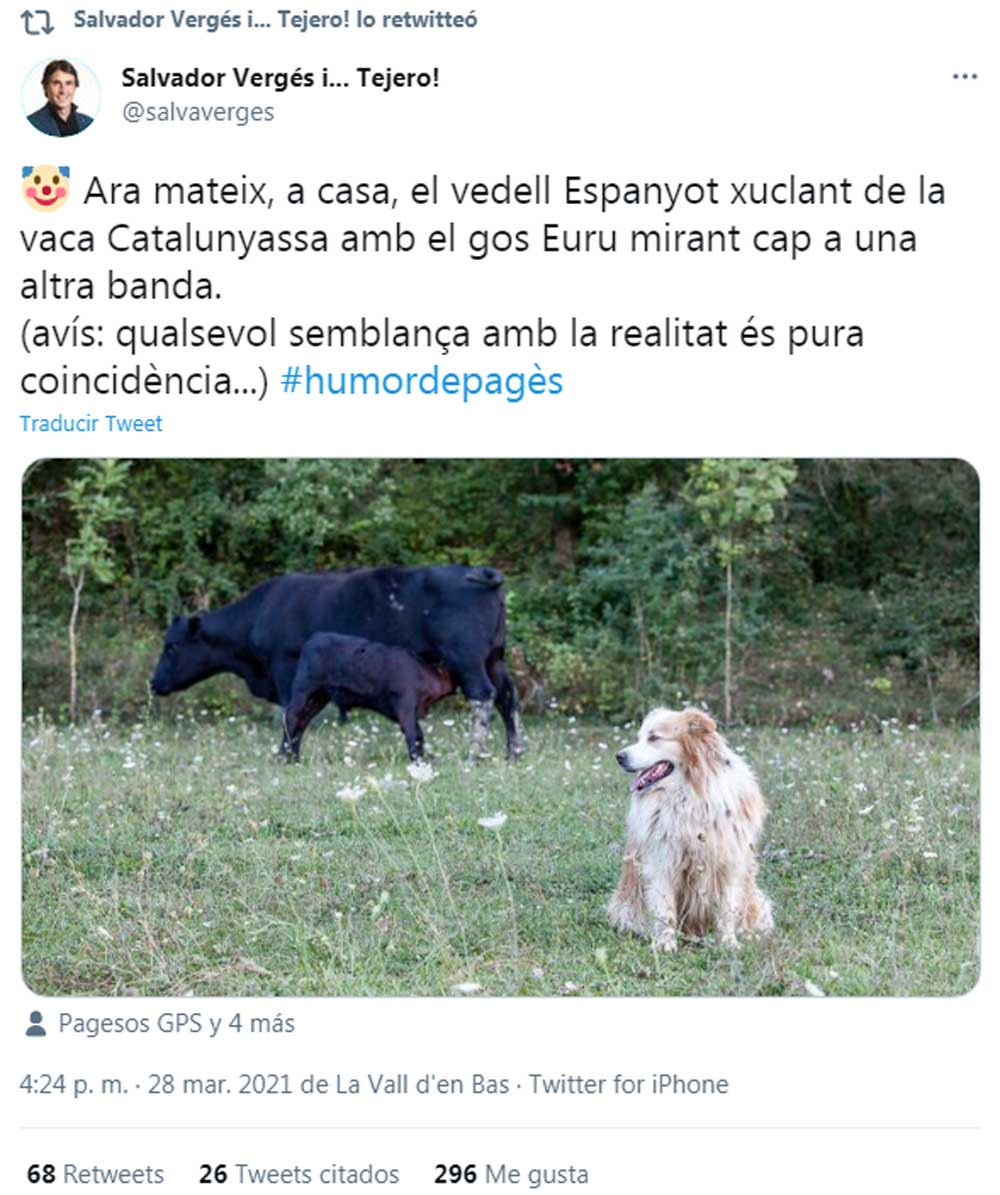 Chiste hispanófobo del diputado de JxCat Salvador Vergés en su perfil de Twitter