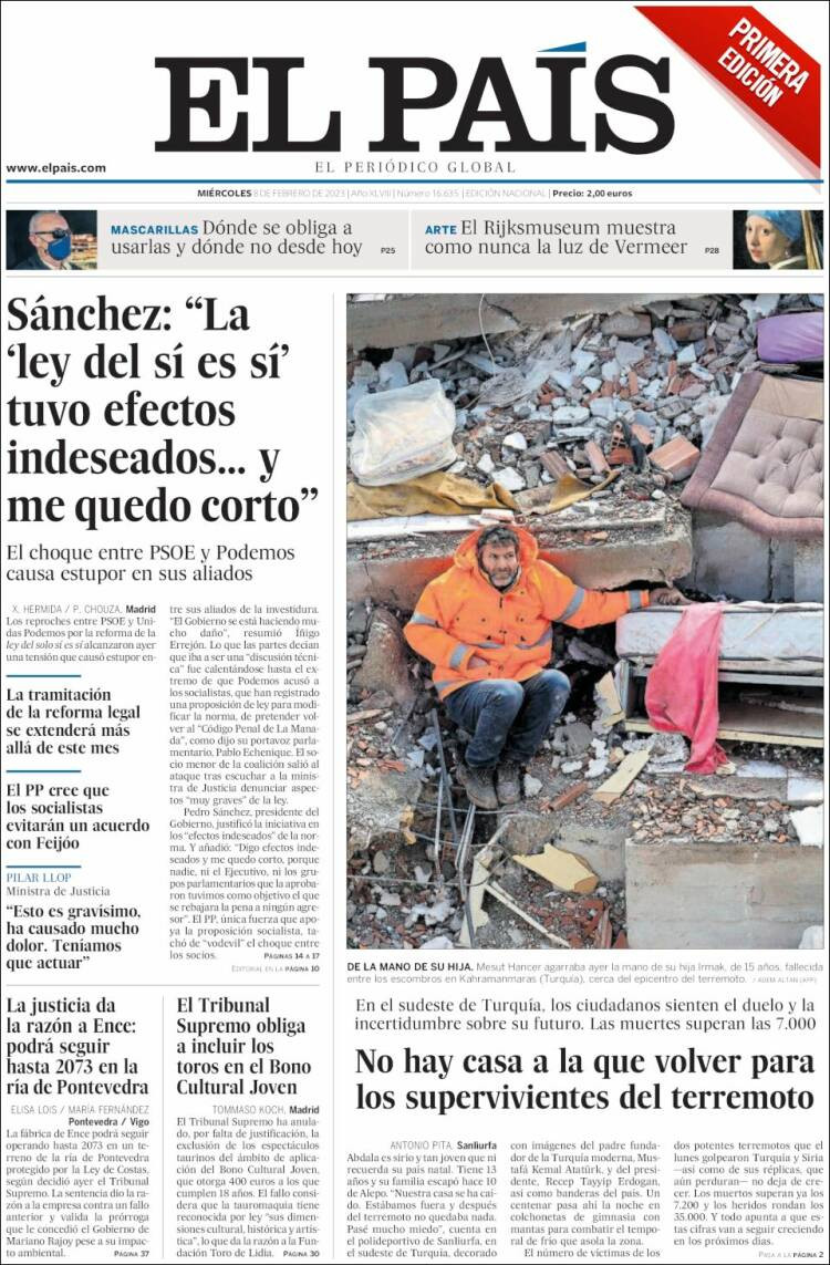 Portada de 'El País' de 8 de febrero de 2023 / KIOSKO.NET