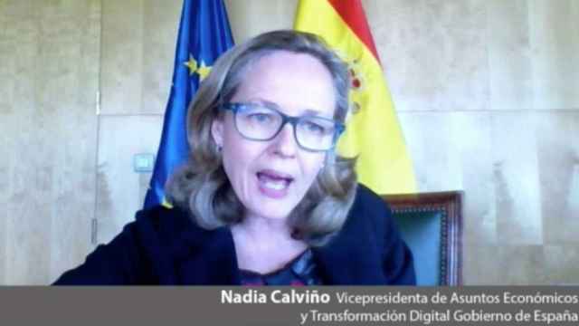 La vicepresidenta del Gobierno, Nadia Calviño, en su intervención en el Círculo de Economía