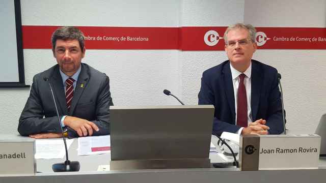 El presidente de la Cámara de Comercio de Barcelona, Joan Canadell, y el director del Gabinete de Estudios, Joan Ramon Rovira