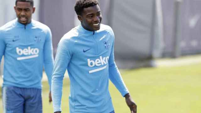 Una foto de Wagué durante un entrenamiento del Barça / FCB