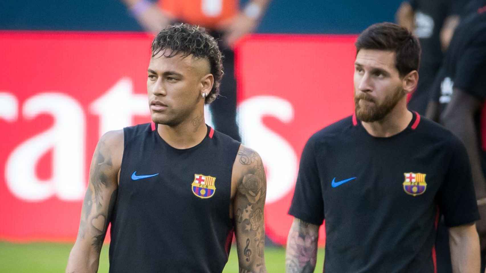 Neymar y Messi en un entrenamiento del Barça / EFE