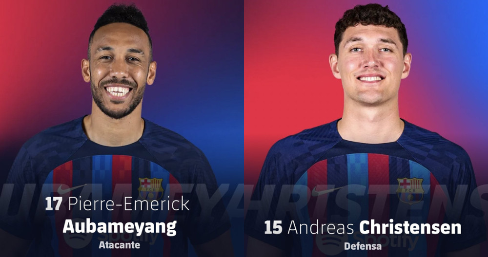 Aubameyang y Christensen, con sus nuevos dorsales en el Barça de Xavi / Redes