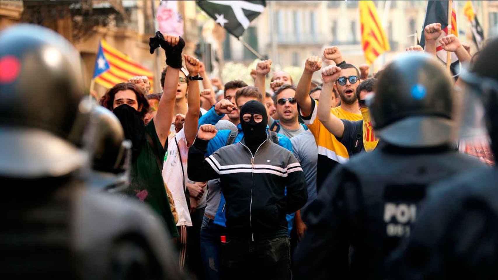 Imagen de una manifestación para boicotear una marcha de Jusapol en Barcelona en noviembre de 2018 cerca de la Generalitat / RTVE
