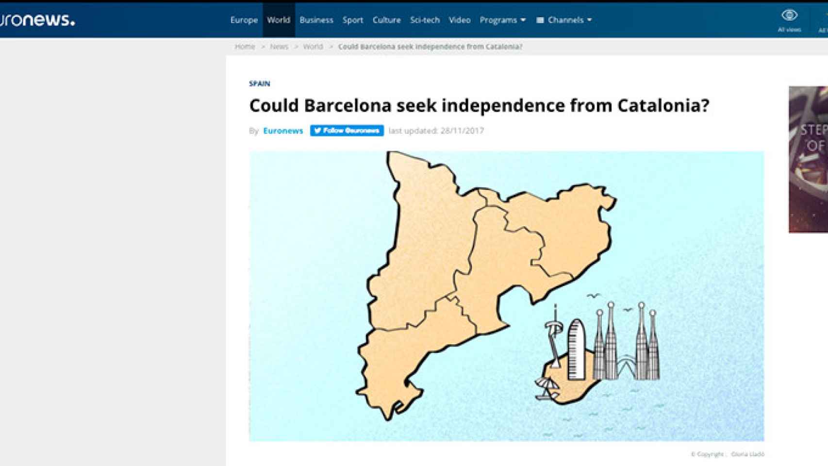 El portal Euronews se ha hecho eco de la reivindicación de Tabarnia (Barcelona y Tarragona) como comunidad independiente de Cataluña / CG