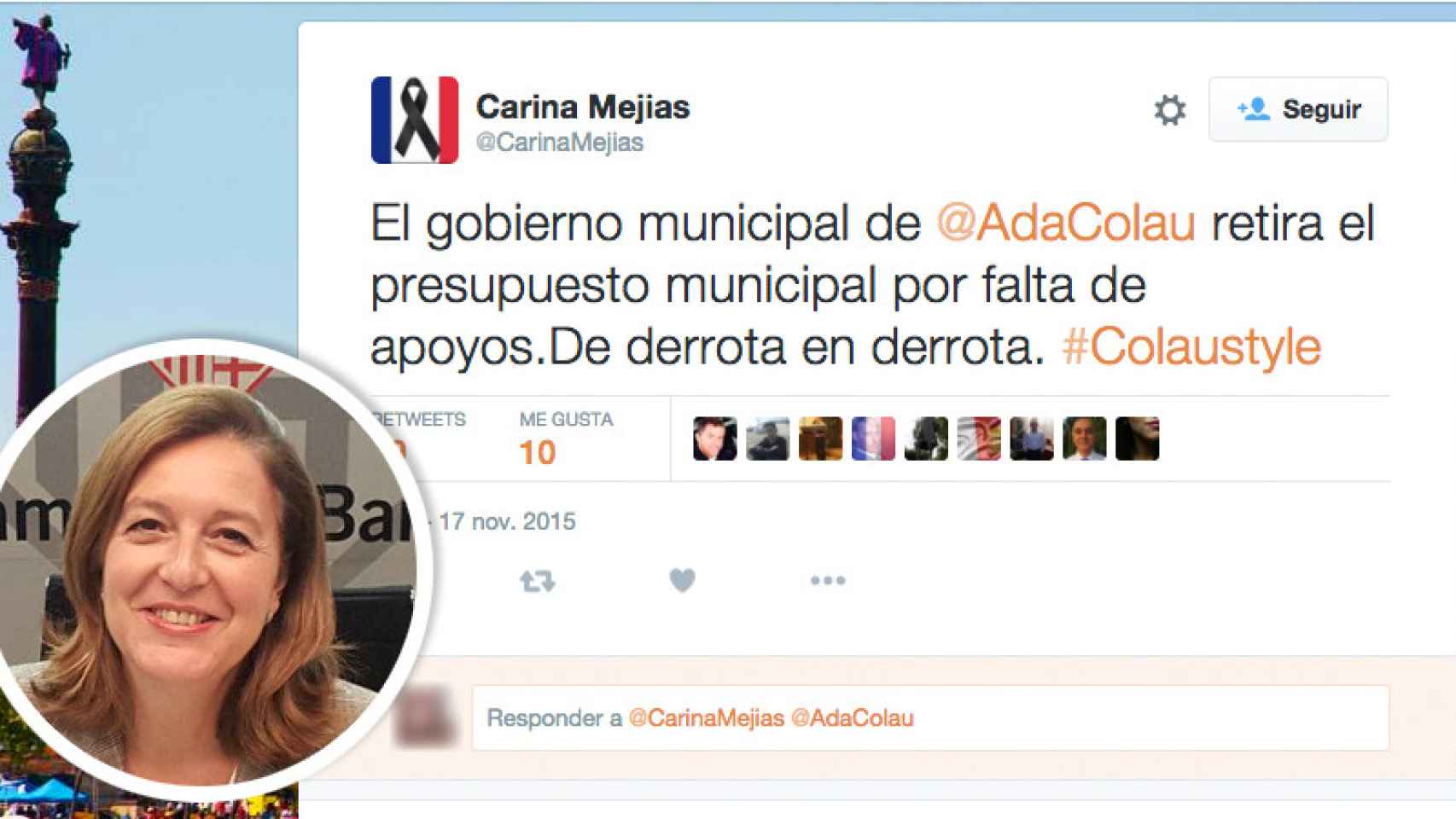 Tweet de la líder municipal de C's, Carina Mejías.