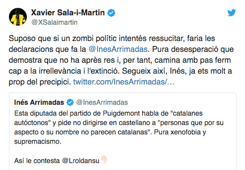 Tuit de Sala i Martin contra Arrimadas / TWITTER