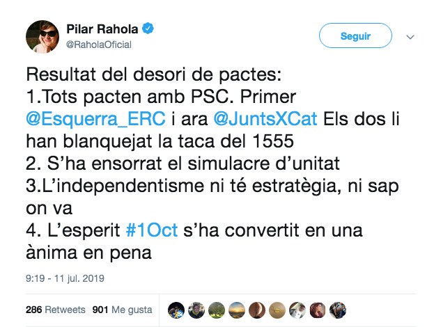 Pilar Rahola critica los pactos de los 'indepes' con el PSC