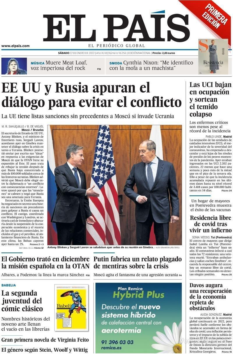 Portada de El País, 22 de enero de 2022