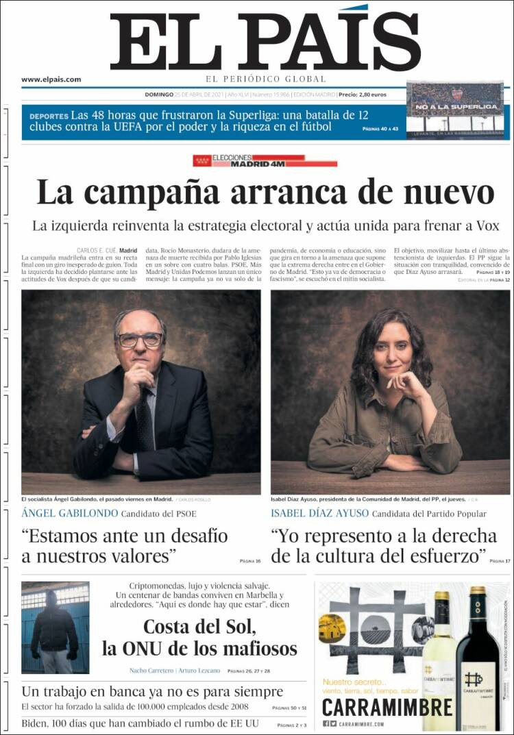 Portada de El País, 25 de abril de 2021