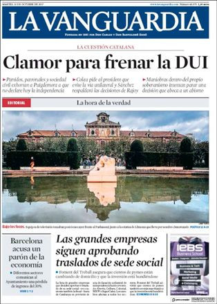 Portada de 'La Vanguardia' del 10 de octubre de 2017 / CG