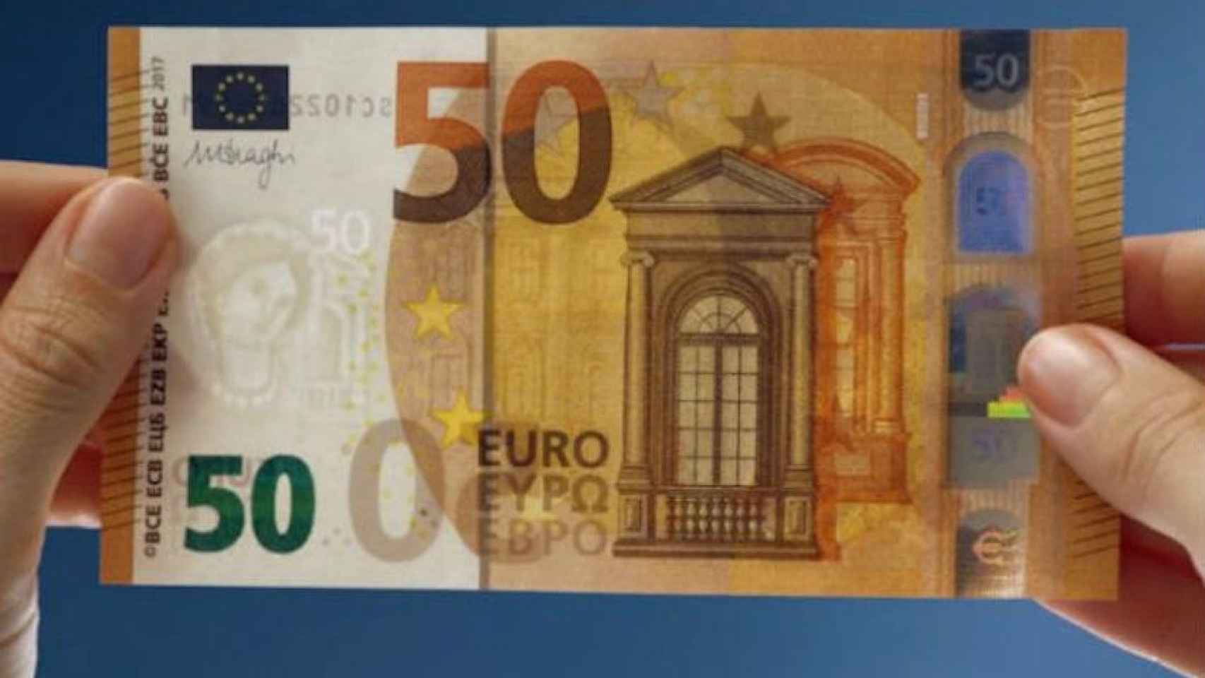 Un billete de 50 euros con las características que permiten detectar que este no es uno de los billetes falsos