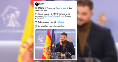 8TV anuncia el fichaje del diputado de ERC Gabriel Rufián / TWITTER