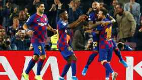 Luis Suárez, Ansu Fati, Arturo Vidal y Leo Messi celebrando un gol / FC Barcelona