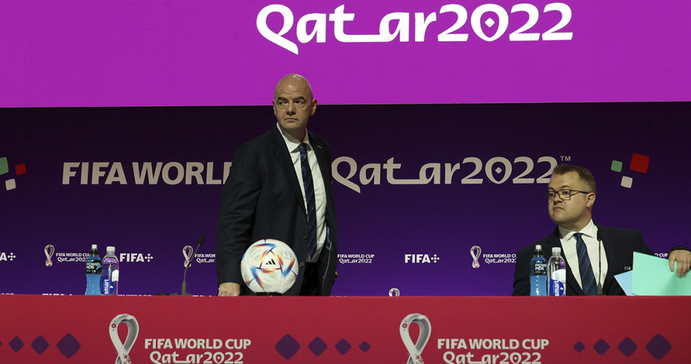 Infantino, presidente de la FIFA, llega al Virtual Stadium en Doha para una rueda de prensa / EFE