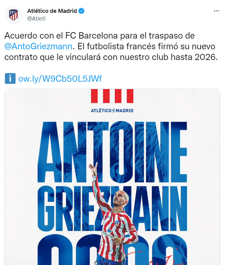 El Atlético de Madrid anuncia el fichaje de Griezmann