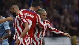 Momento en que Griezmann sustituye a Morata en el minuto 63 del Atlético-Celta / EFE