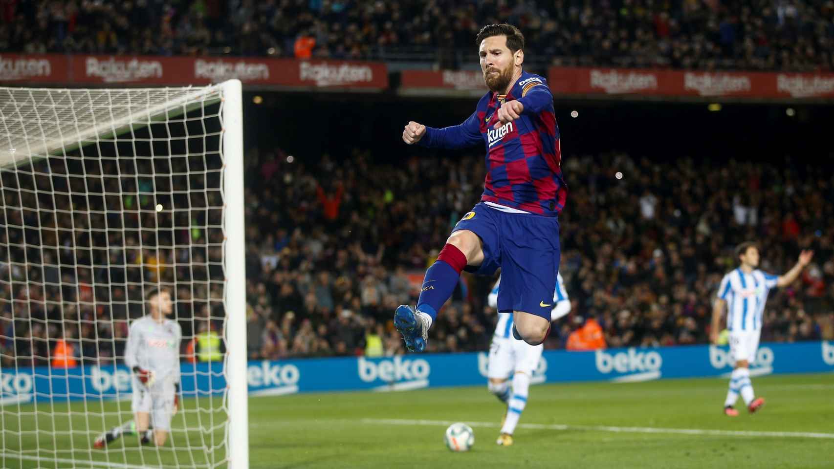 Leo Messi celebra un gol ante la Real Sociedad / EFE