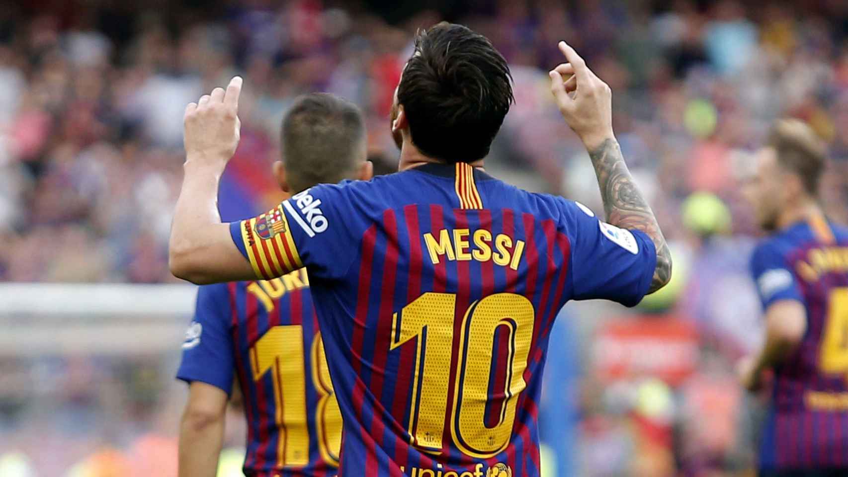 Messi y su celebración tras marcar un gol / EFE