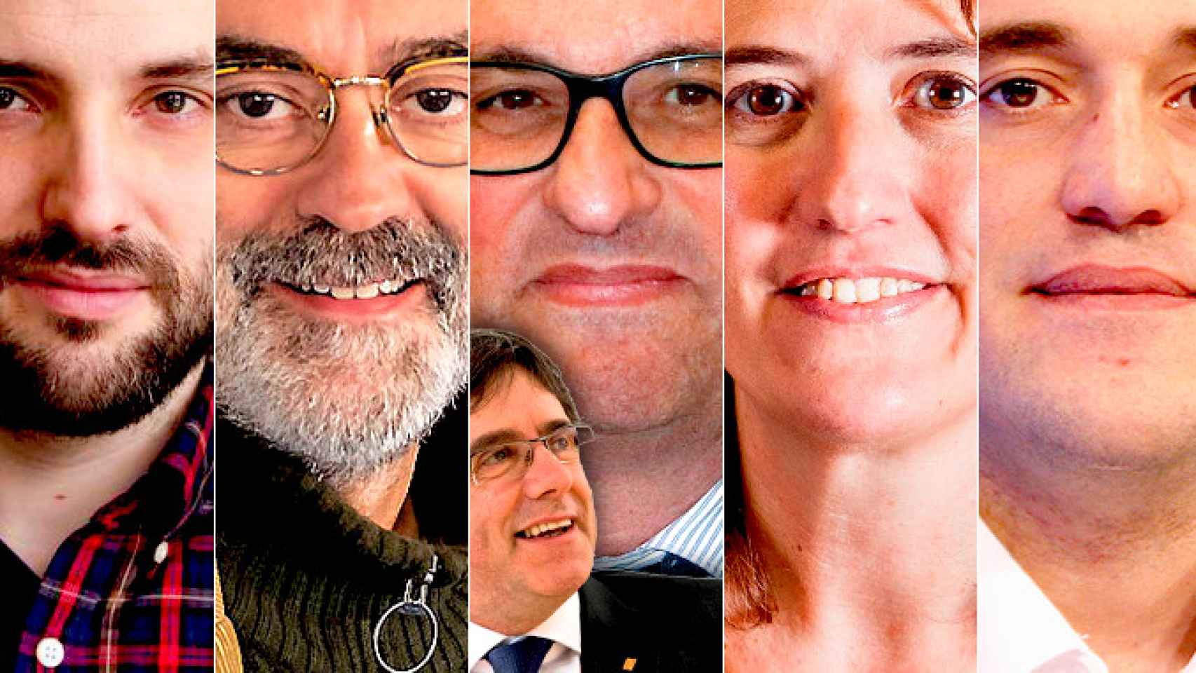 Jordi Graupera, Carles Riera (CUP), Quim Torra con Carles Puigdemont, Elisenda Paluzie (ANC) y David Bonvehí (PDeCAT) / CG