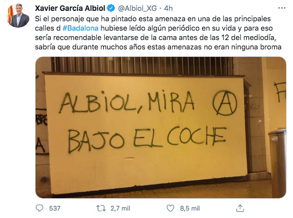 Xavier García Albiol denuncia una pintada amenazante / TWITTER