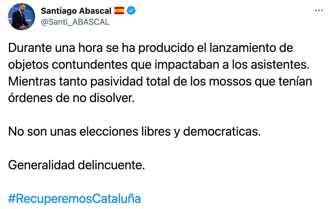 Tweet de Santiago Abascal
