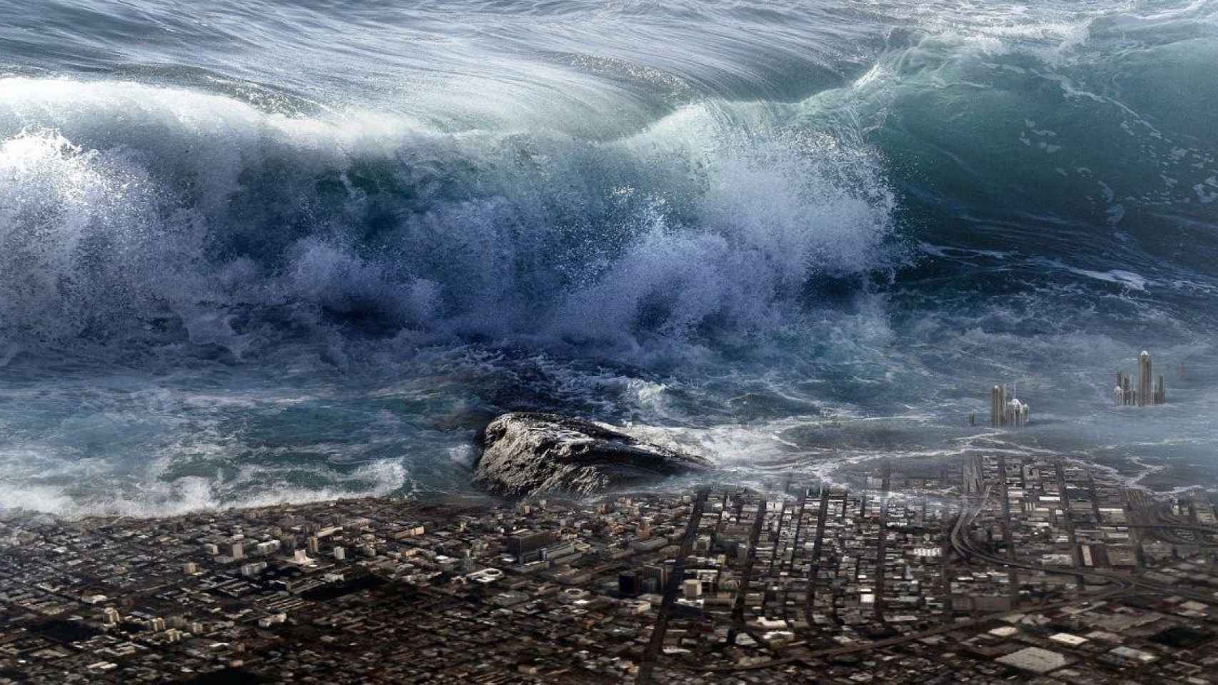 Imagen de archivo de un tsunami engullendo la costa / PIXABAY
