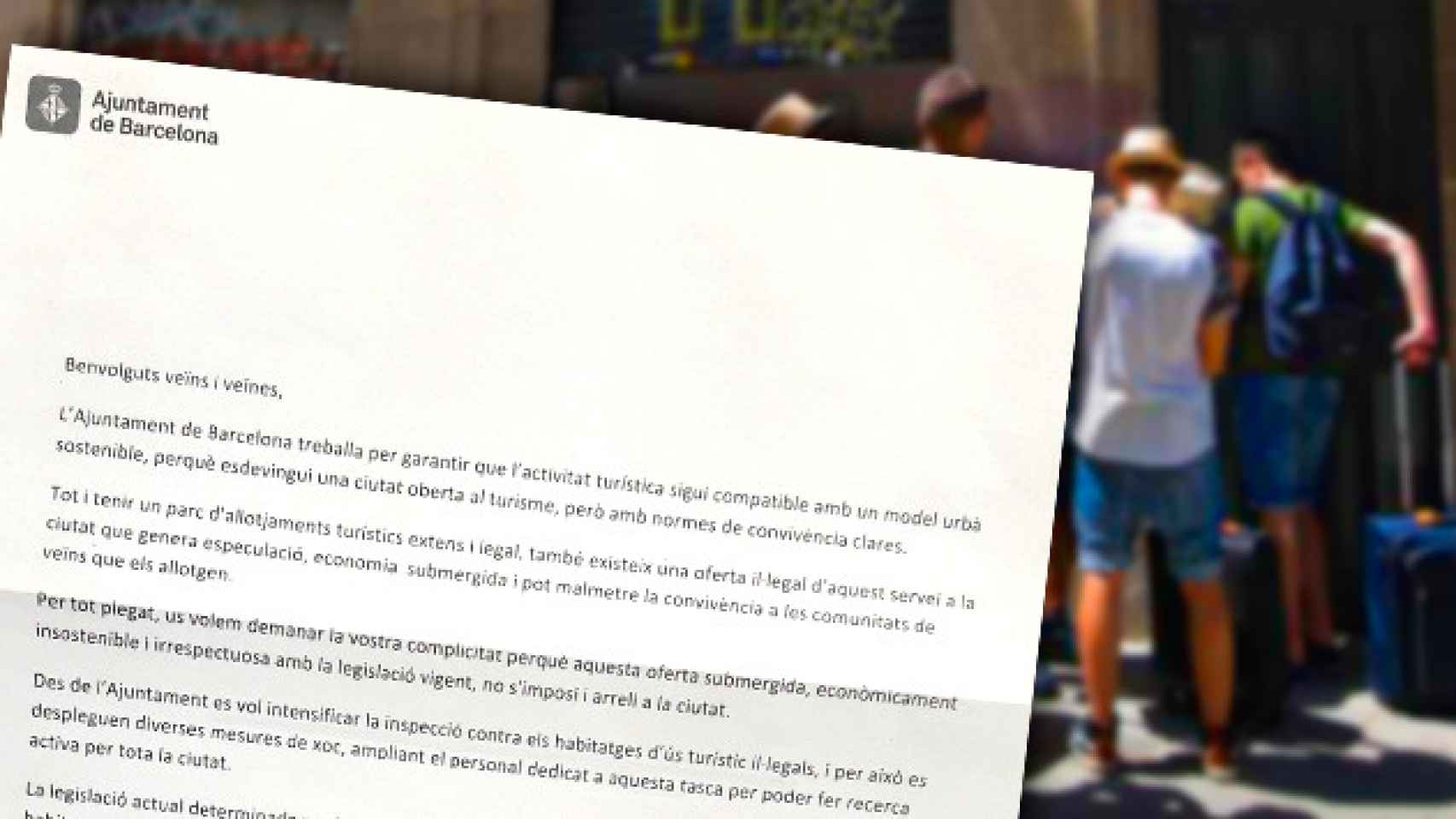 Fragmento de la carta que ha enviado el Ayuntamiento de Barcelona a los vecinos / FOTOMONTAJE CG