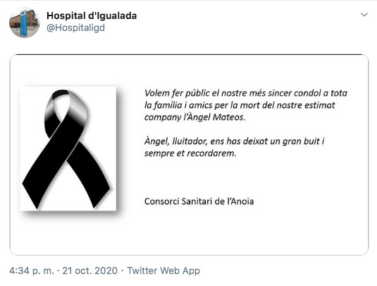 Tweet del Hospital de Igualada / TWITTER