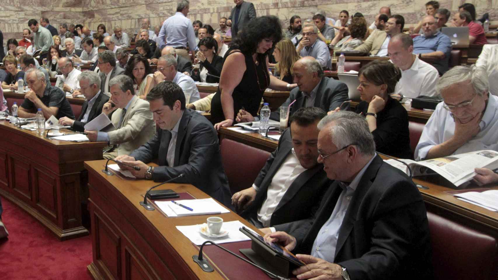 Alexis Tsipras ha explicado hoy al grupo parlamentario de Syriza el contenido de su propuesta para el tercer rescate