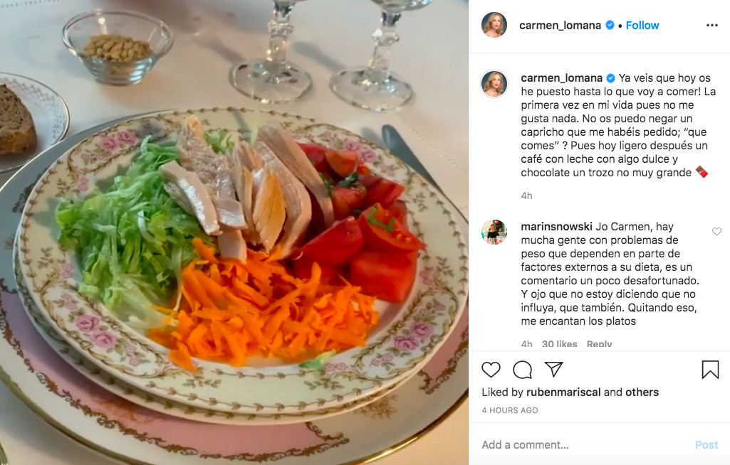 Carmen Lomana presume de comida en las redes sociales / INSTAGRAM