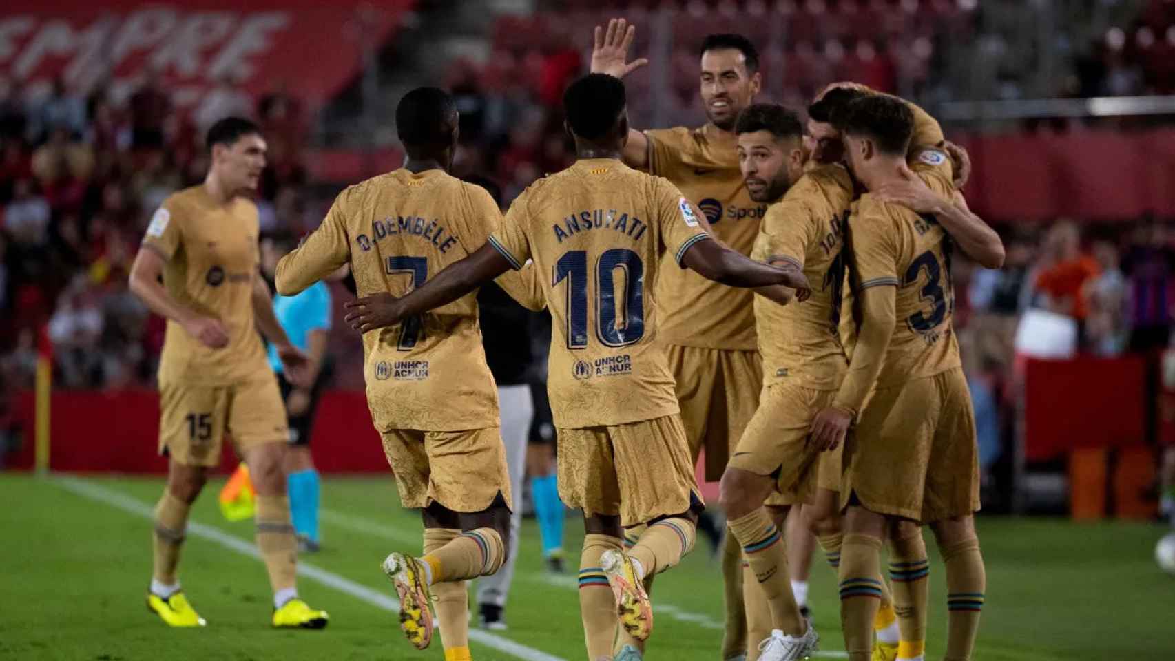 Los jugadores del Barça celebran un gol en el campo del Mallorca / FCB
