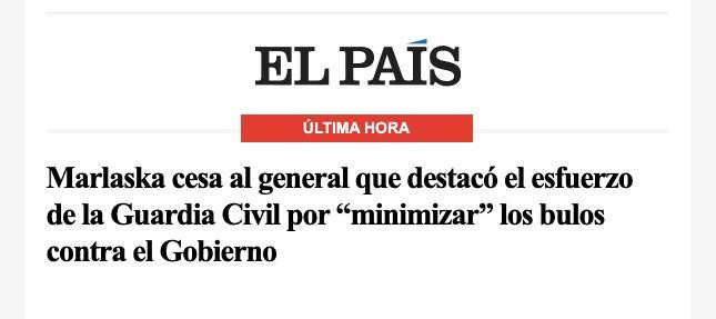 Titular de 'El País' con el cese del general José Manuel Santiago Marín / CG