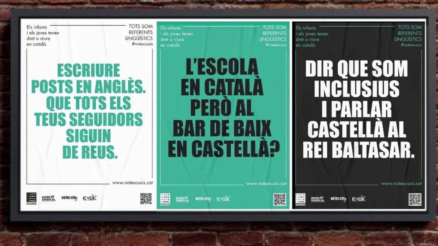 Carteles de rechazo a otros idiomas en una campaña impulsada por Plataforma per la Llengua y sindicatos educativos secesionistas en 2022 / PLATAFORMA PER LA LLENGUA