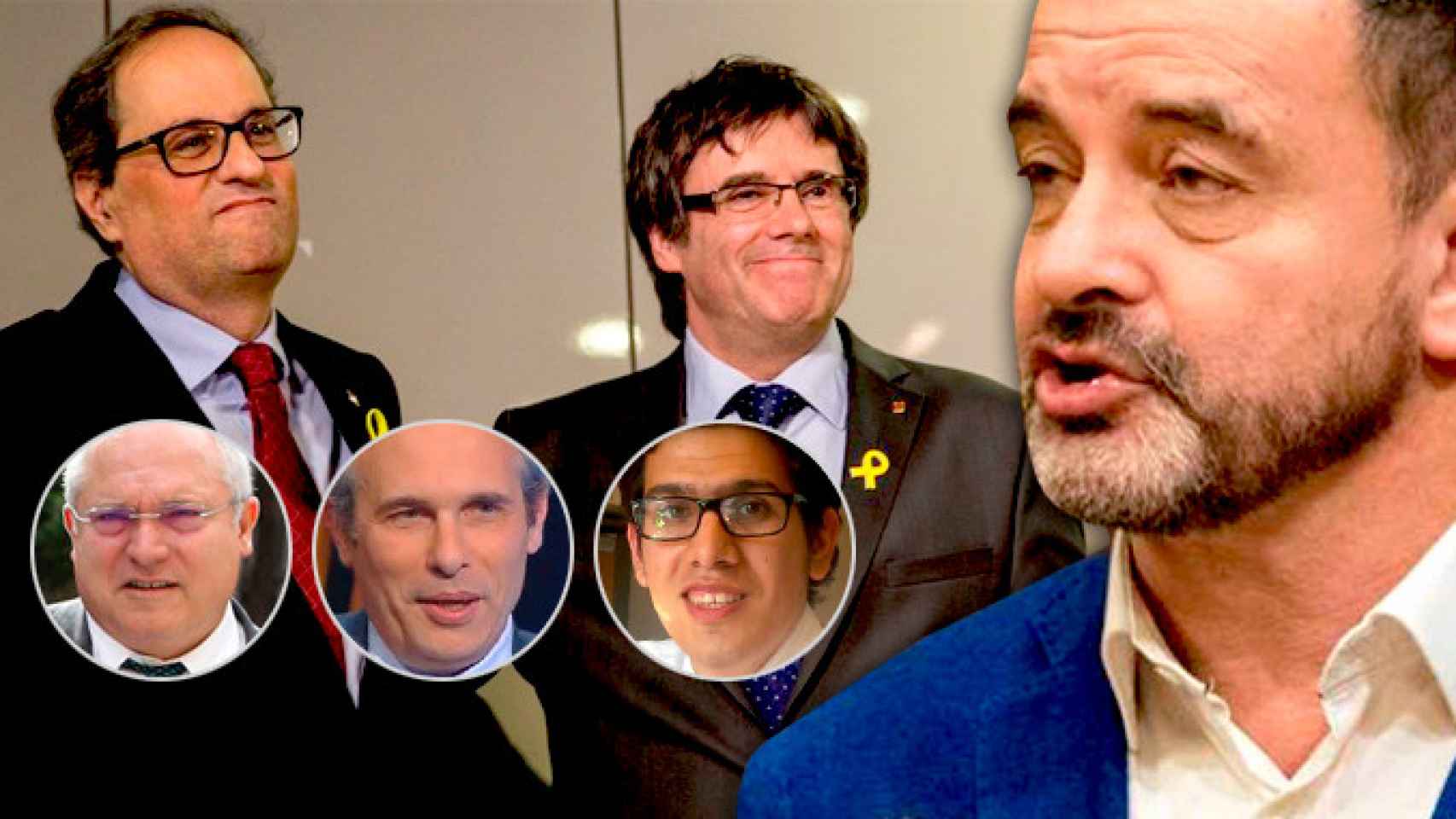 Los asesores de Puigdemont y Torra: Lluís Puig, Josep Lluís Alay y Aleix Sarri con Alfred Bosch, consejero de Acción Exterior / FOTOMONTAJE DE CG