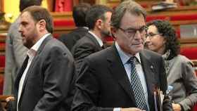 Oriol Junqueras y Artur Mas, en el Parlamento autonómico de Cataluña