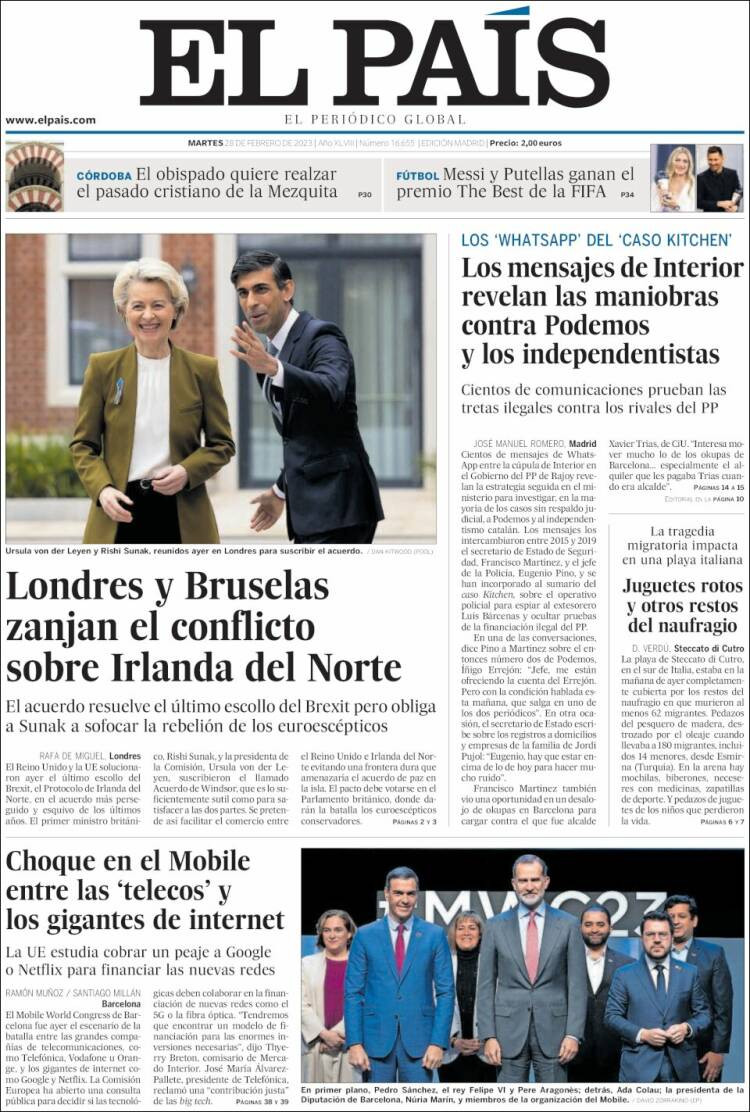 Portada de 'El País' de 28 de febrero de 2023 / KIOSKO.NET