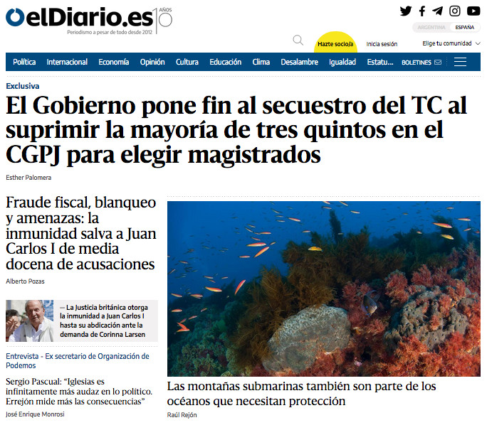 Portada de 'El Diario' de 9 de diciembre de 2022 