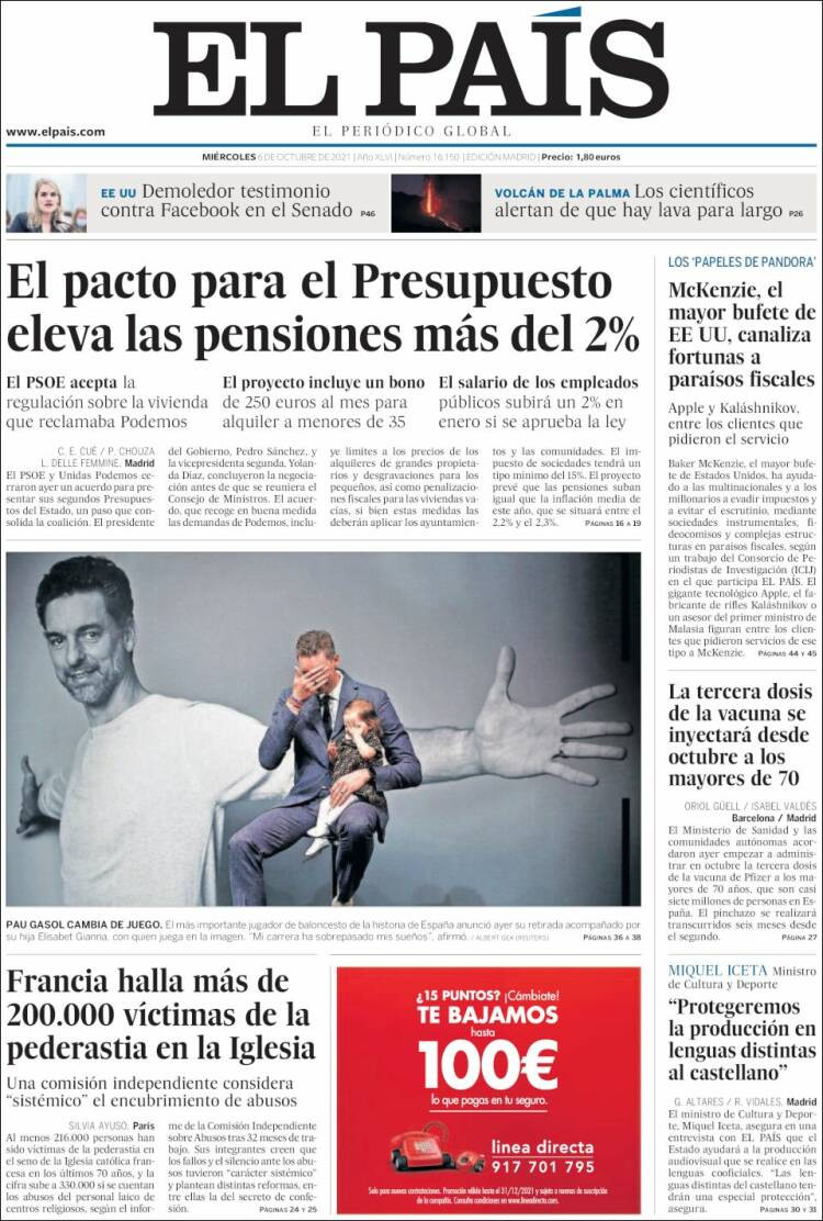 Portada de 'El País' del 6 de octubre de 2021 / KIOSKO.NET