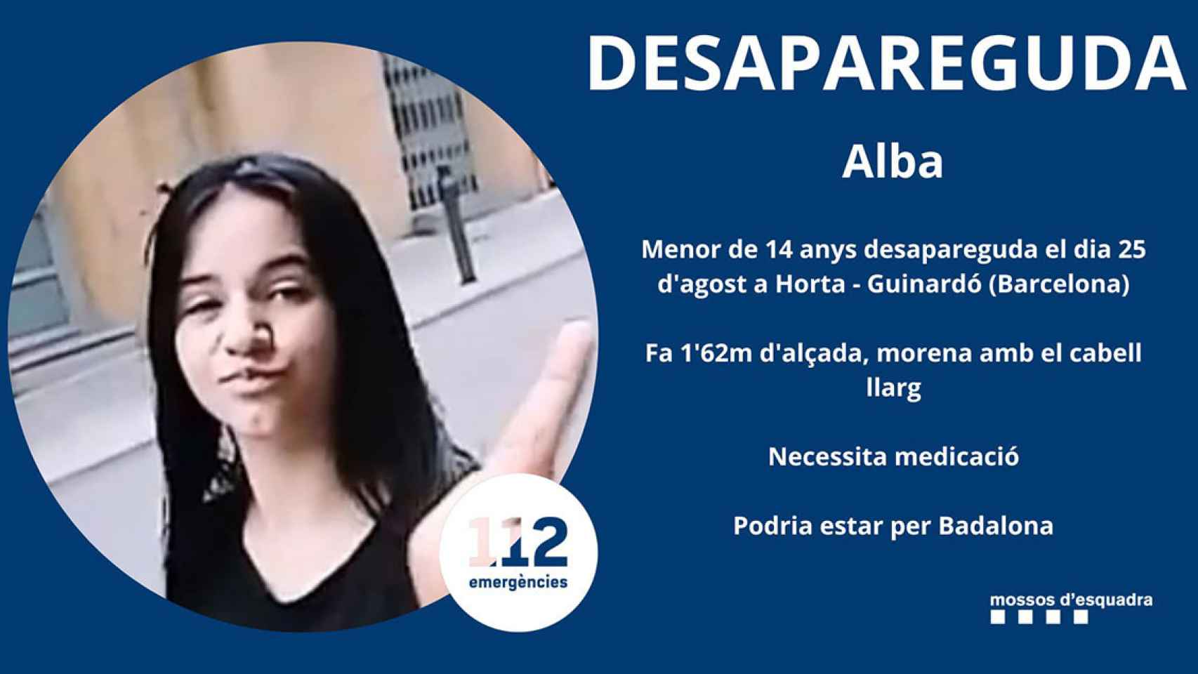 Los Mossos buscan a una menor desaparecida el 25 de agosto en Barcelona / MOSSOS