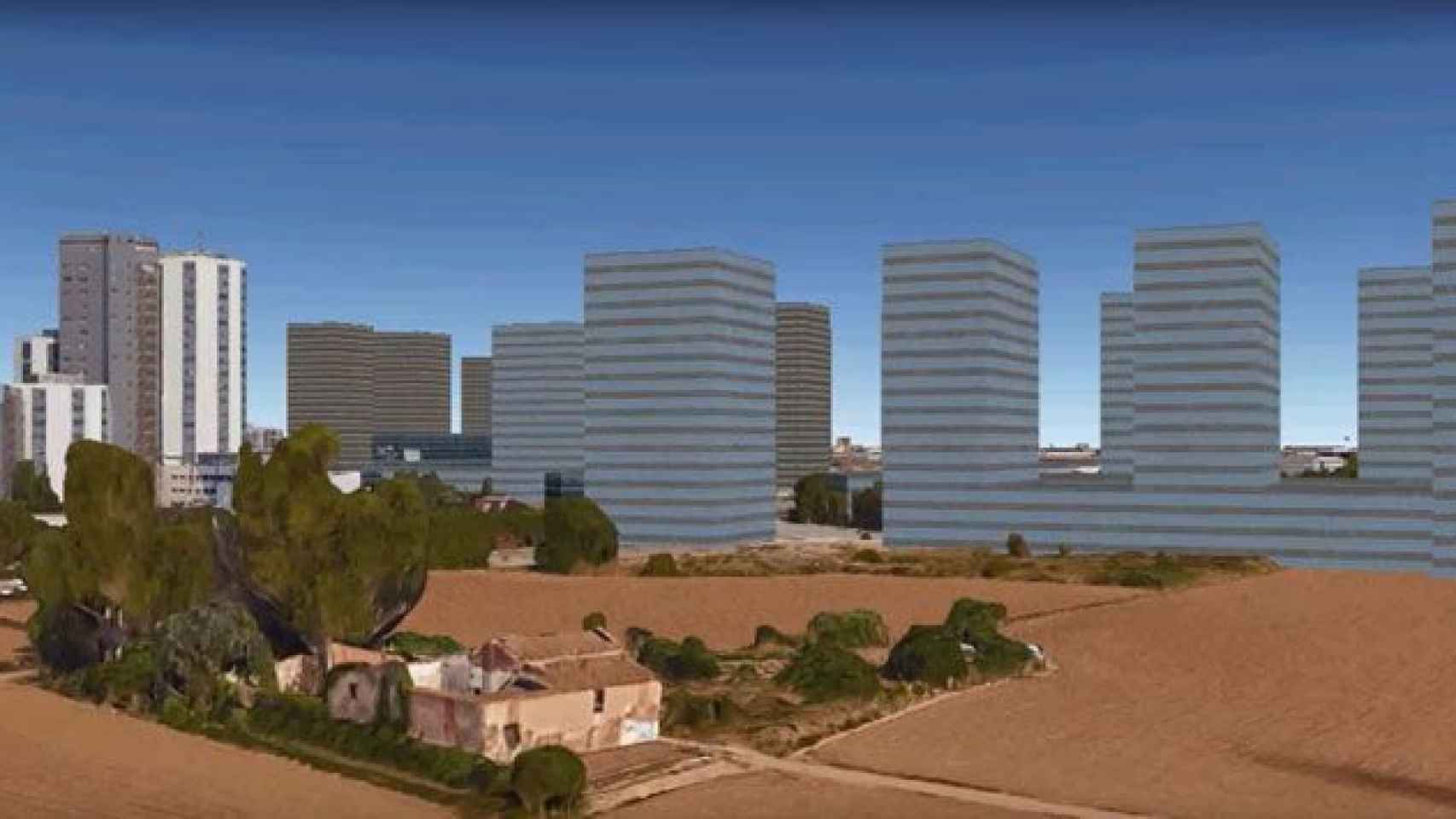 Imagen en 3D del proyecto de rascacielos de L'Hospitalet en la zona de Can Trabal / CG
