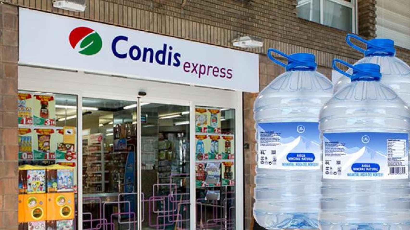 Fotomontaje de un establecimiento de Condis con las garrafas de la marca retirada / CG