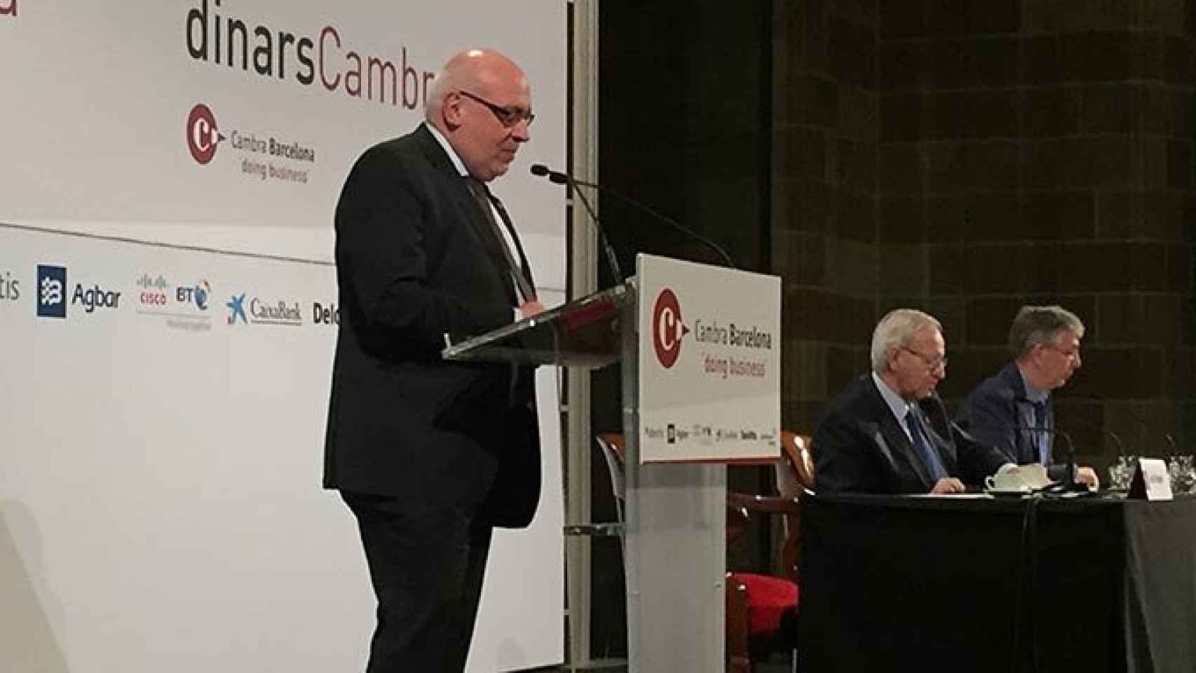 El consejero de Empresa de la Generalitat, Jordi Baiget, durante su conferencia organizada por la Cámara de Comercio de Barcelona / CG