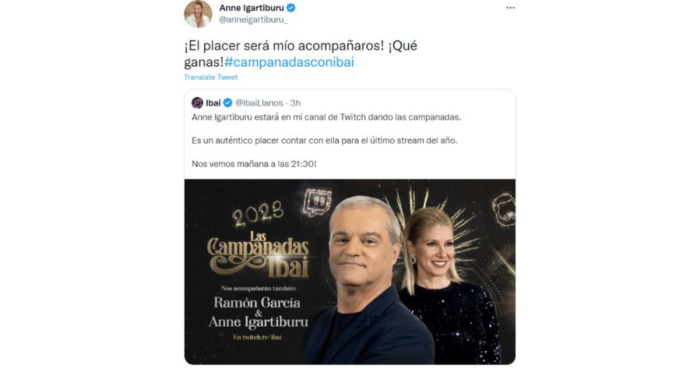 Anne Igartiburu e Ibai Llanos en Twitter